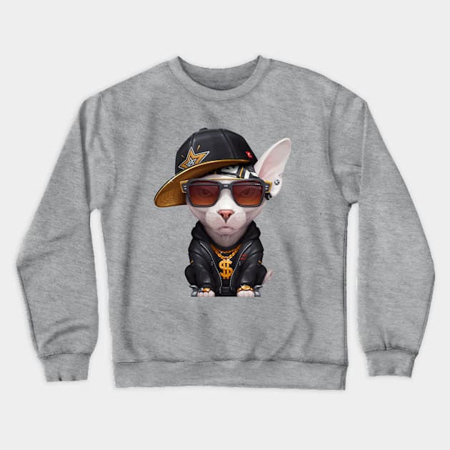 White Sphynx Cat Hip-Hop Super Star Crewneck Sweatshirt by stonemask